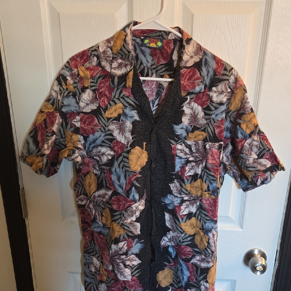 Vintage Hawaiin Floral Leaf Print Men's Shirt